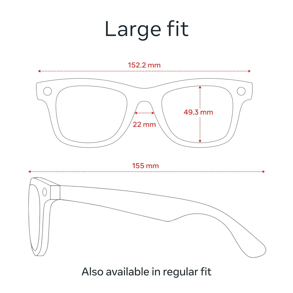 Ray-Ban Meta (Gen 1), Wayfarer, Large Matte Black | Smart AI Glasses for Men, Women â 12 MP Camera, Open-Ear Speakers, Video Recording, Bluetooth â TransitionsÂ® Clear Lenses â Wearable Technology