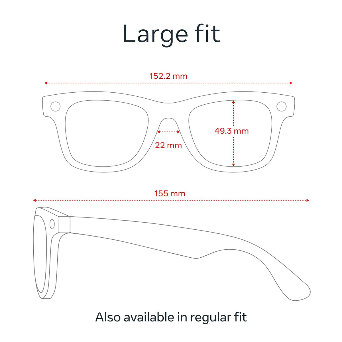Ray-Ban Meta (Gen 1), Wayfarer, Large Matte Black | Smart AI Glasses for Men, Women â 12 MP Camera, Open-Ear Speakers, Video Recording, Bluetooth â TransitionsÂ® Clear Lenses â Wearable Technology