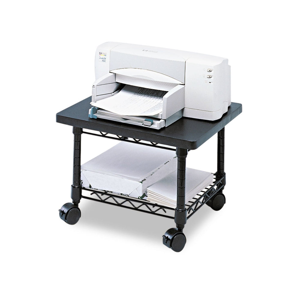 Safco Onyx Rolling Cart Printer Stand, Under-Desk Mobile Utility Table for Home Office with Steel Shelf, Black