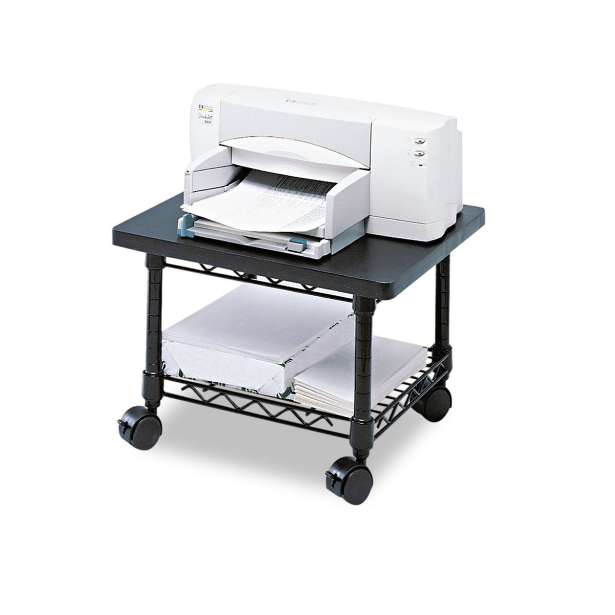 Safco Onyx Rolling Cart Printer Stand, Under-Desk Mobile Utility Table for Home Office with Steel Shelf, Black