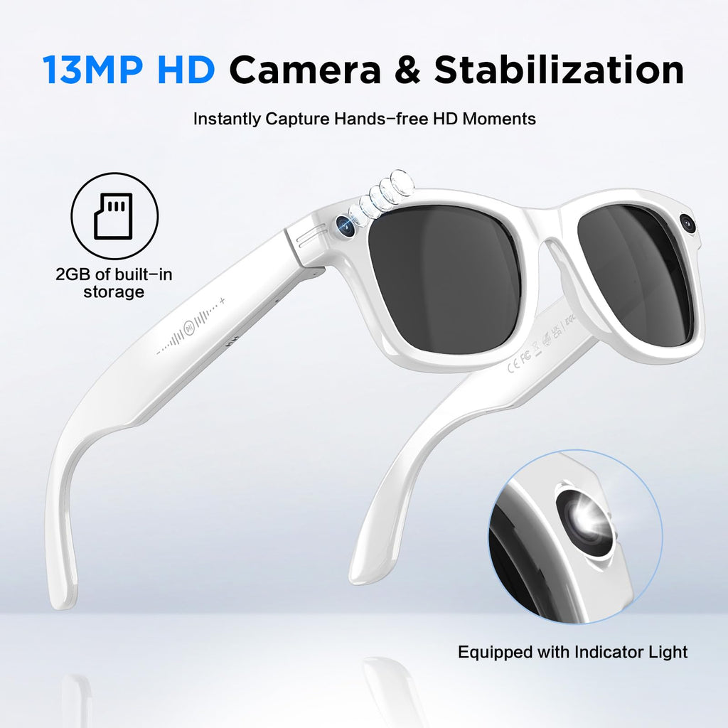 Smart Glasses with Camera, 13MP HD AI Recording Sunglasses for Men Women