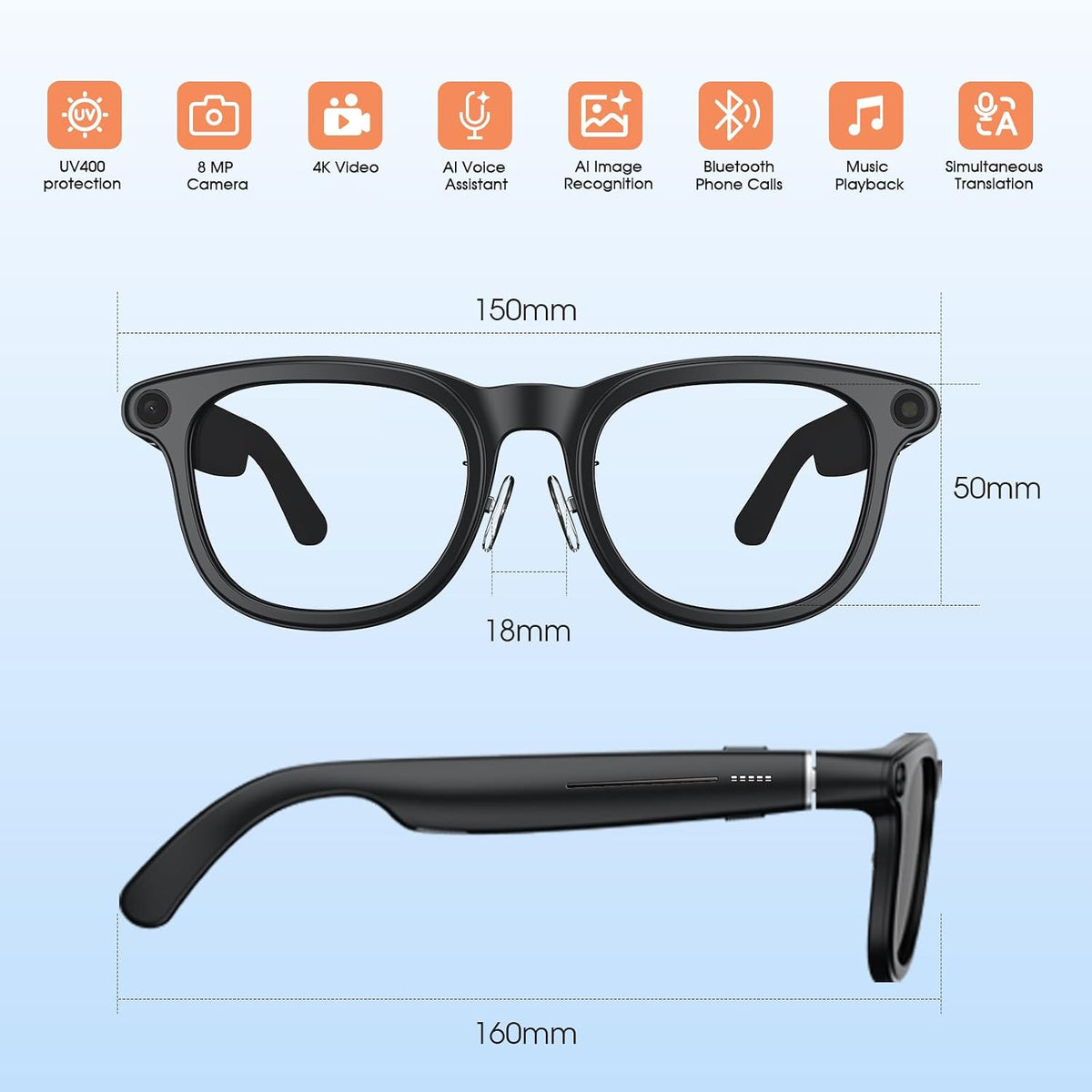 AI Camera Smart Glasses, 4K Video Sunglasses with 3600mAh Charging Case