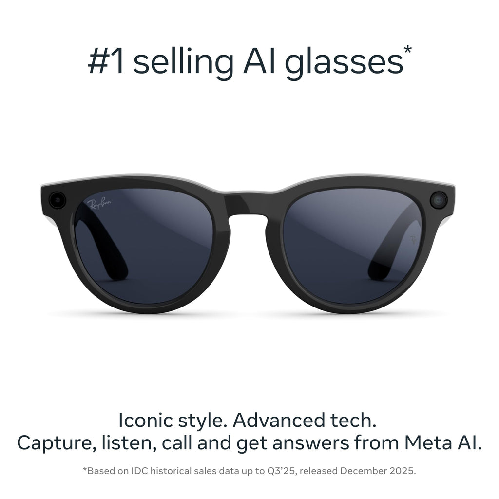 Meta Ray-Ban (Gen 2) Headliner Smart AI Glasses, Shiny Black, Green Lenses