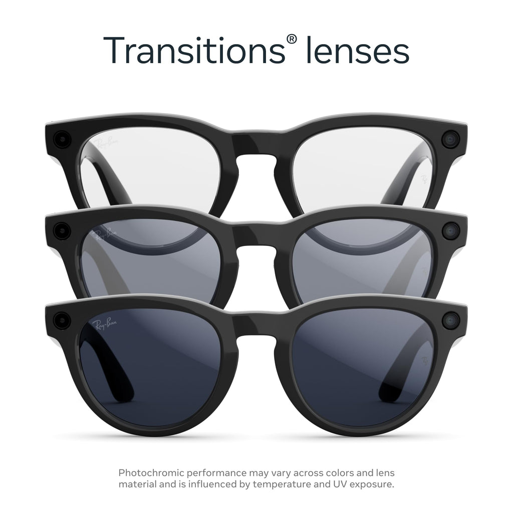 Meta Ray-Ban (Gen 2) Headliner Smart AI Glasses, Shiny Black, Green Lenses