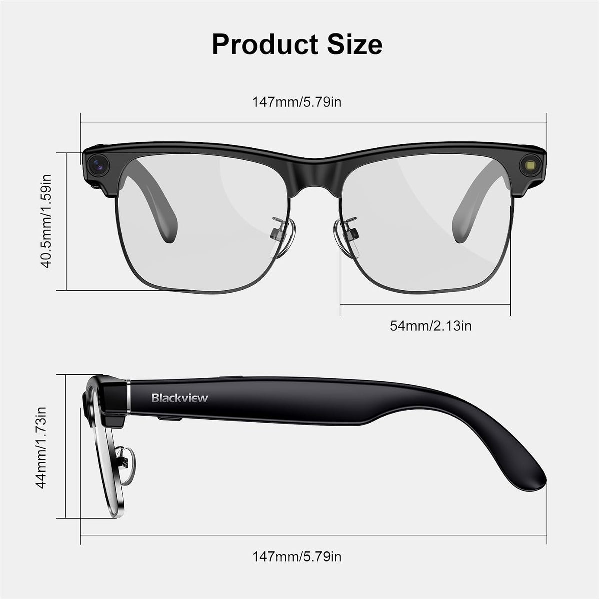 Blackview AI Smart Glasses with Camera, BT Call/Photo/4K HD Video Recording Glasses with Real-Time Translation, AI Voice Assistant, Object Recognition, Blue Light Blocking Graduated Lenses