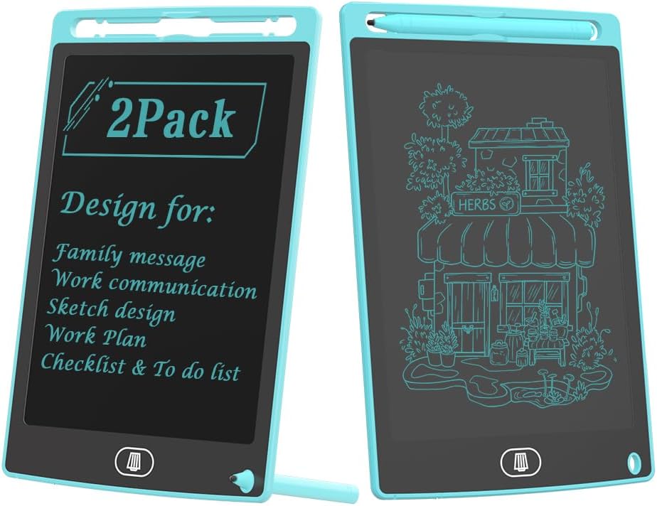 [2 Pack] TIQUS 8.5 Inch LCD Writing Tablet Pad,Check List Memorandum to Do List for Using at Home Office Kitchen,Use for Deaf and Mute Communication [Light Blue]