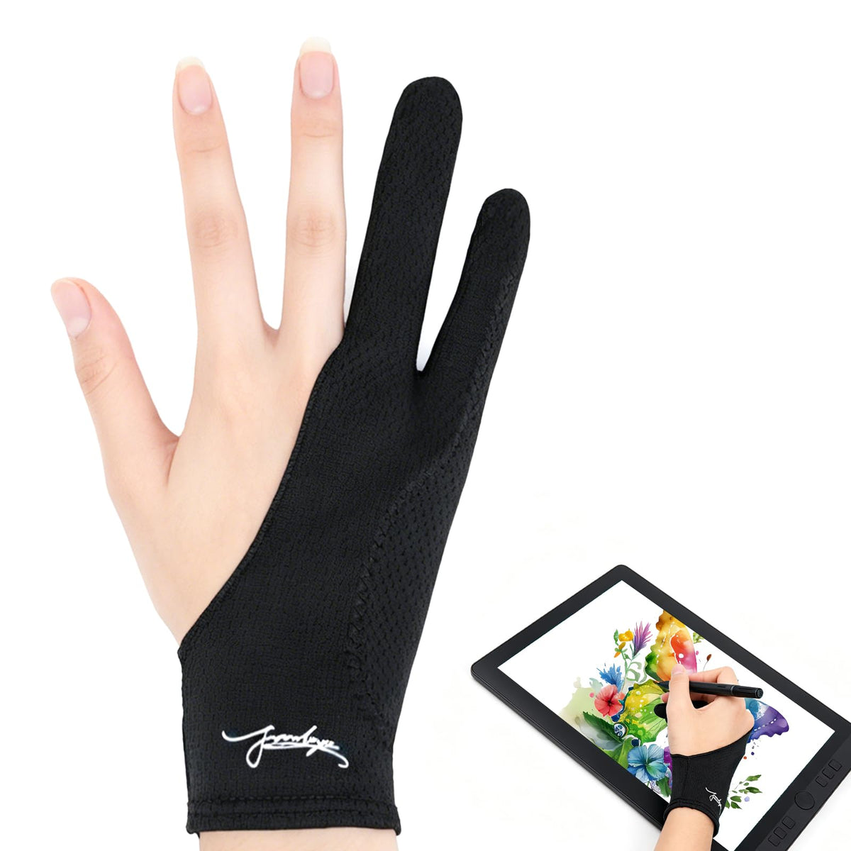 Digital Drawing Glove 3-Layer Palm Rejection(Large,Black) Two-Finger Artist Glove for Graphics Drawing Tablet,Monitor,Sketching,ipad,Paper,Fits for Right and Left Hand