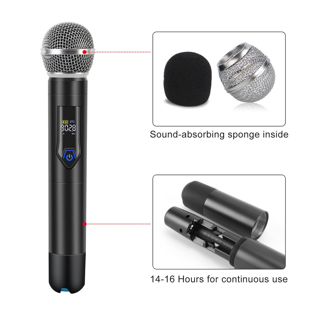 Wireless Microphone System with case, Metal UHF Dual Handheld 20 Channels Professional Cordless Mic System for Church, DJ, Karaoke,Wedding, Home KTV Set (Green)