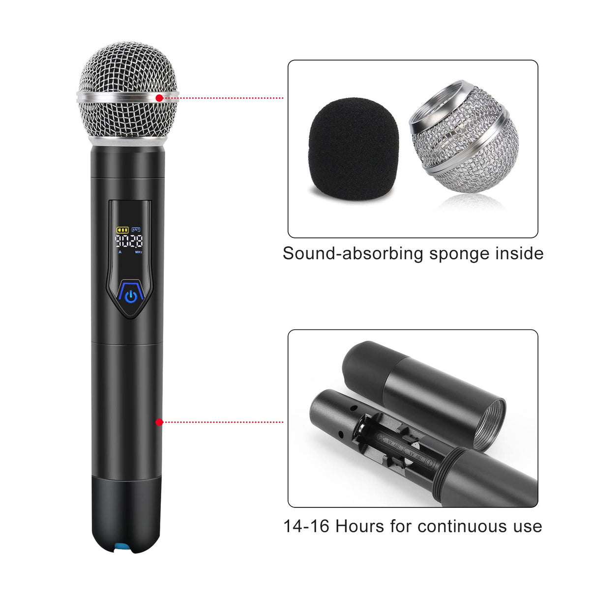 Wireless Microphone System with case, Metal UHF Dual Handheld 20 Channels Professional Cordless Mic System for Church, DJ, Karaoke,Wedding, Home KTV Set (Green)