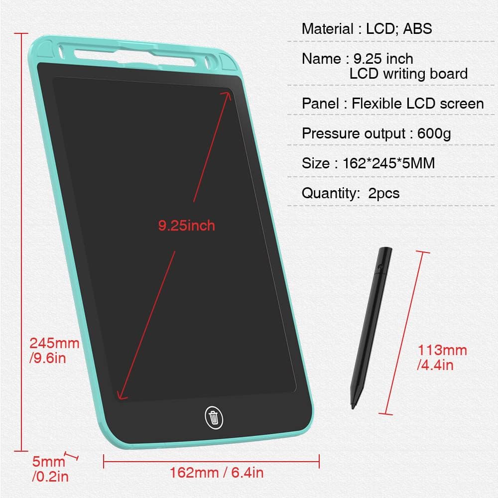 [2 Pack] TIQUS 9.25 Inch LCD Writing Tablet Pad Ewriter Electronic Board and MeMO Notes for and Adults at Home School and Office Thick Stylus Light Blue