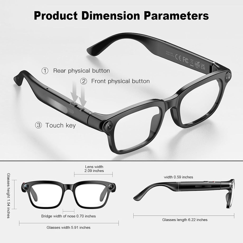XUV Smart Glasses with Camera, 800W Anti-Shake Camera Glasses & 1080P Video Recording Dual Mic, AI Real-time Translation with 145 languages, 7H Music for Travel, Sports, Outdoor & Hands-Free Daily Use
