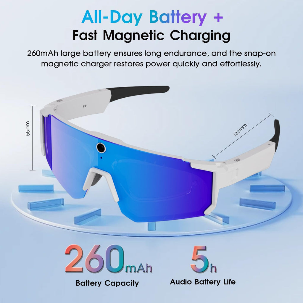 AI Smart Glasses with Camera for Cycling & Outdoor Sports - Blue