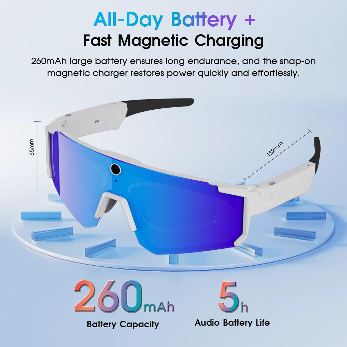 AI Smart Glasses with Camera for Cycling & Outdoor Sports - Blue