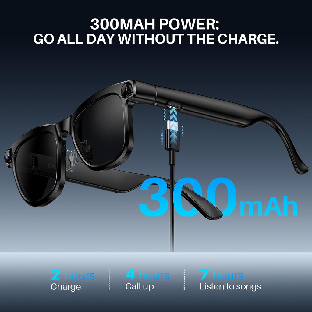 AI Smart Glasses with Camera & Voice Assistant,8MP 1080P HD Video