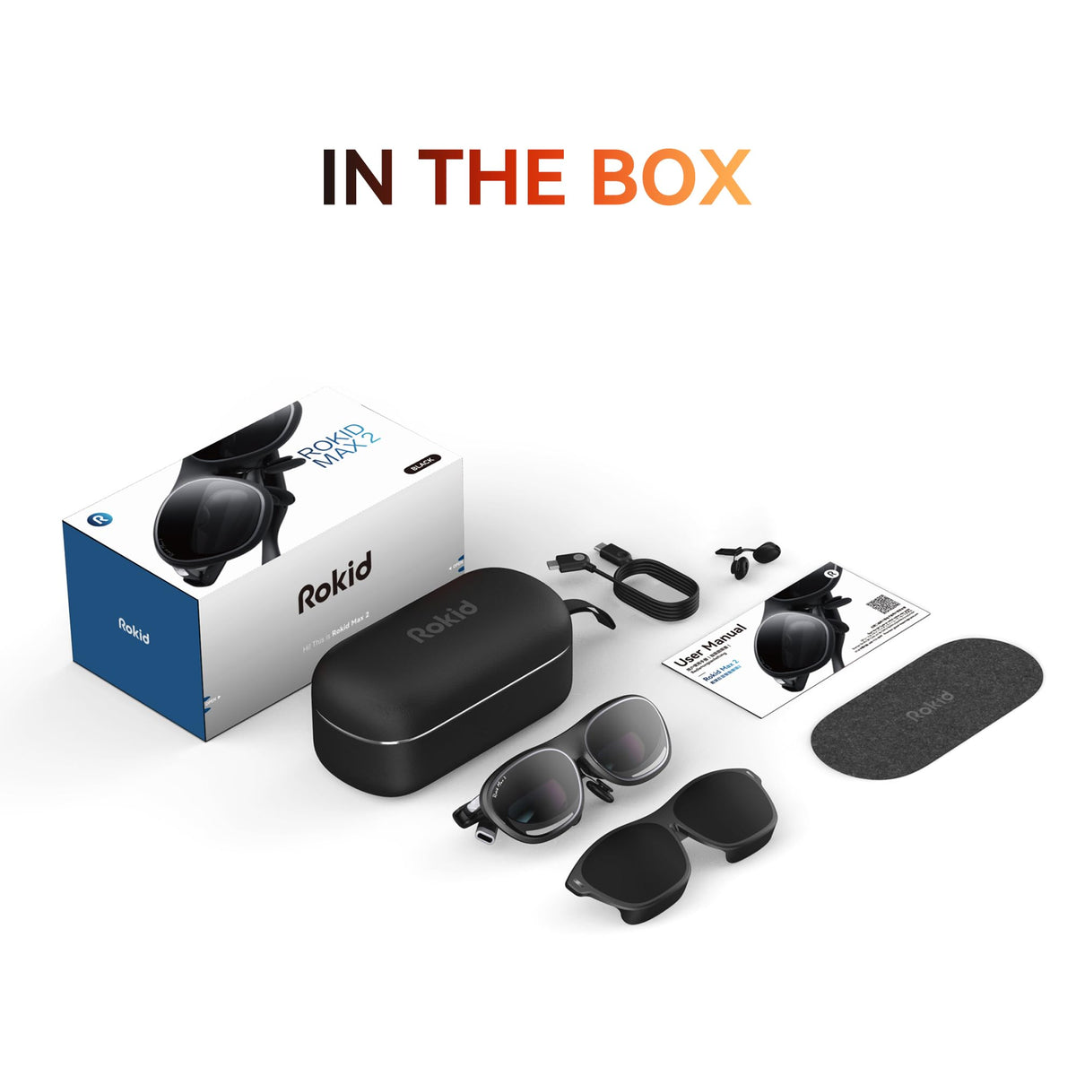 Rokid Max2 Black AR Glasses, 215" Micro-OLED Display, 50Â° FOV, 600 Nits Brightness, Compatible with smart Phones, Windows laptops, Ipad Since 2020