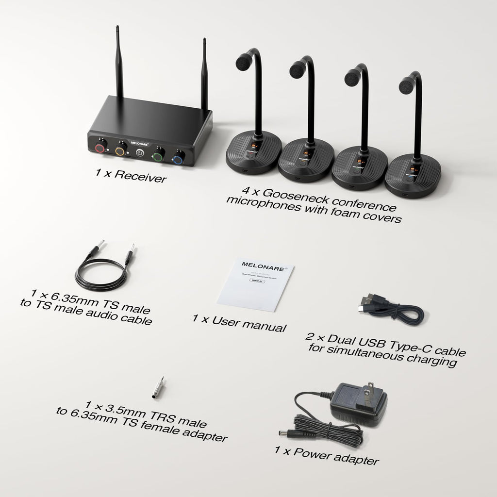 MELONARE 4x10 Freq. UHF Wireless Microphone System, 200FT Stable Signal