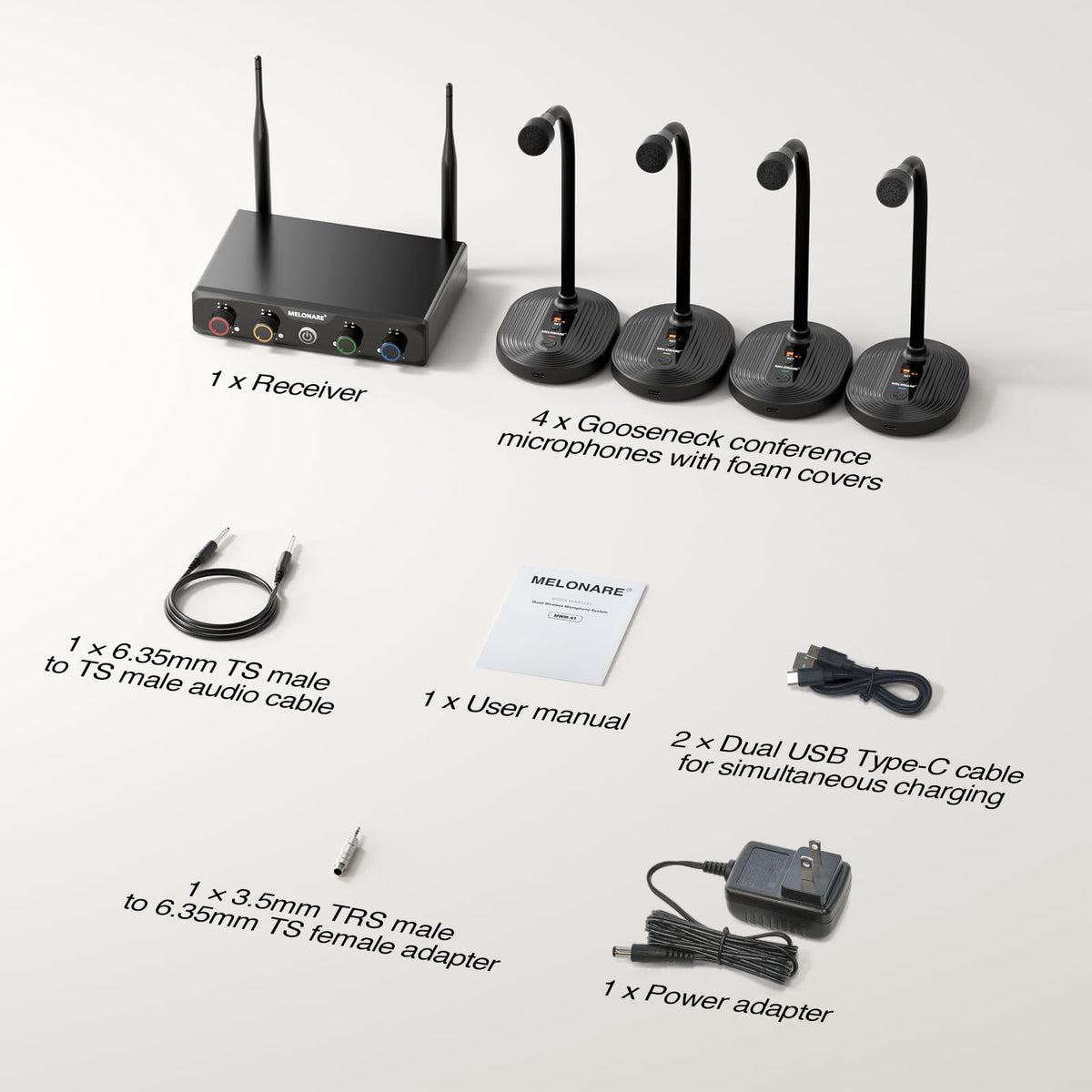 MELONARE 4x10 Freq. UHF Wireless Microphone System, 200FT Stable Signal