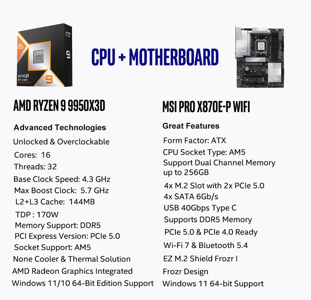 Micro Center AMD 9950X3D Processor with MSI MAG X870E Tomahawk Motherboard
