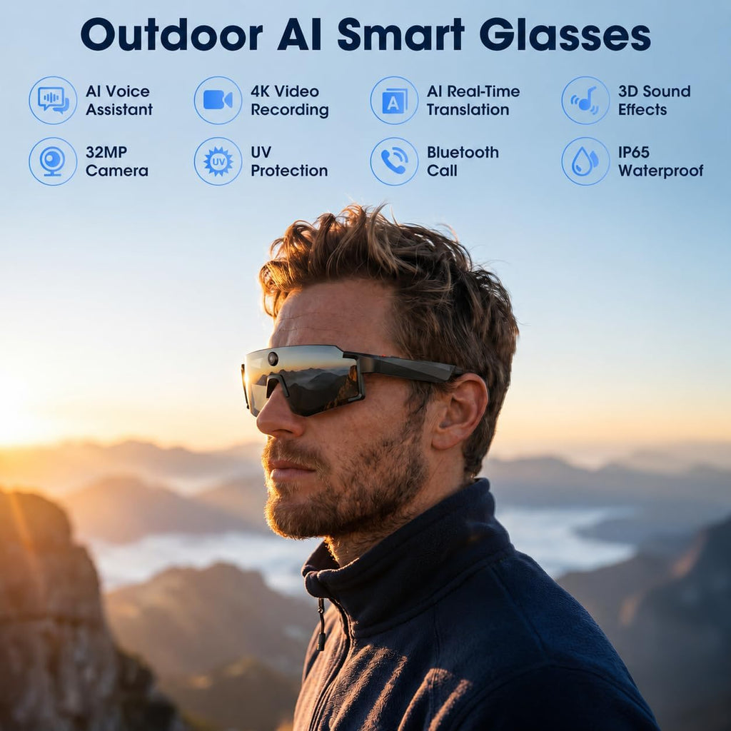 AI Smart Glasses with 32MP Camera, 4K Video Recording for Cycling & Hiking
