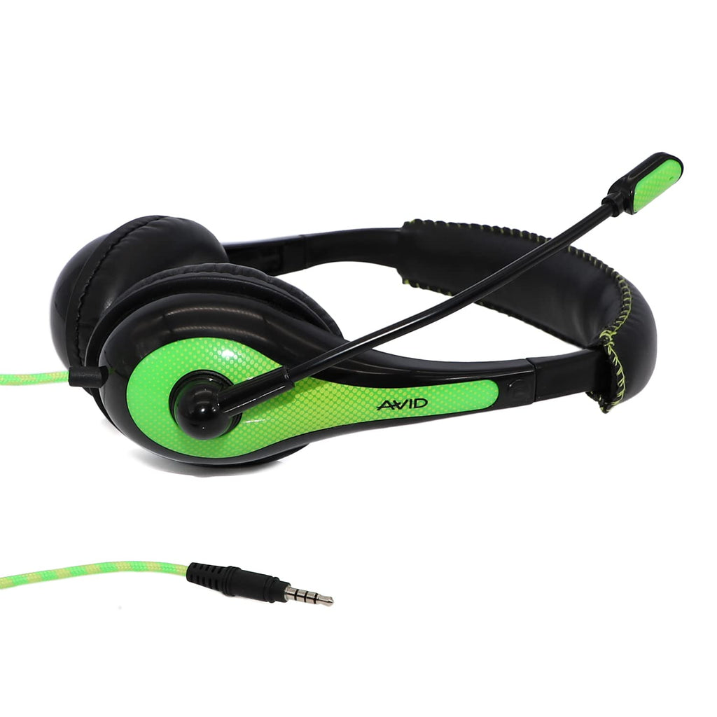 Avid Products AE-36 Headset in Green with Adjustable Boom Microphone for School, Classroom, Education, Testing and Assessment (100 Pack)