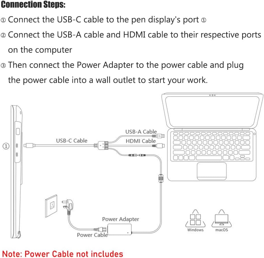 3-in-1 Cable Only for Huion Kamvas 22/22 Plus Graphics Drawing Monitor