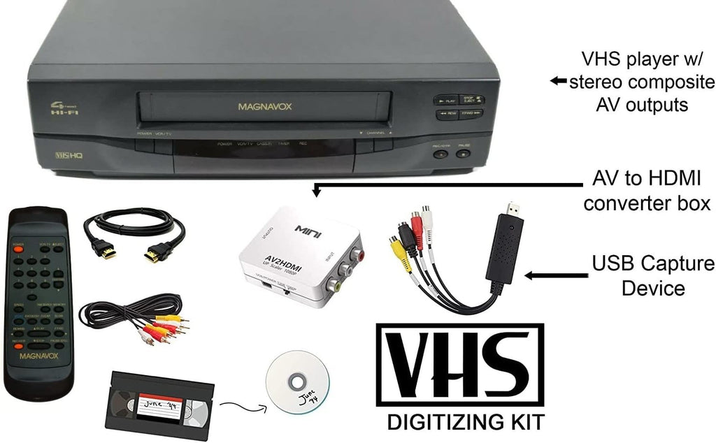 MAGNAVOX 4-Head VCR Video Cassette Recorder w/Remote, USB Adapter, HDMI Converter (Renewed)