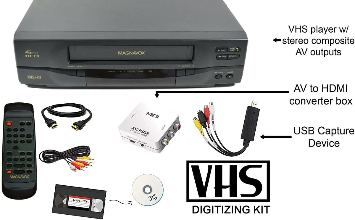 MAGNAVOX 4-Head VCR Video Cassette Recorder w/Remote, USB Adapter, HDMI Converter (Renewed)