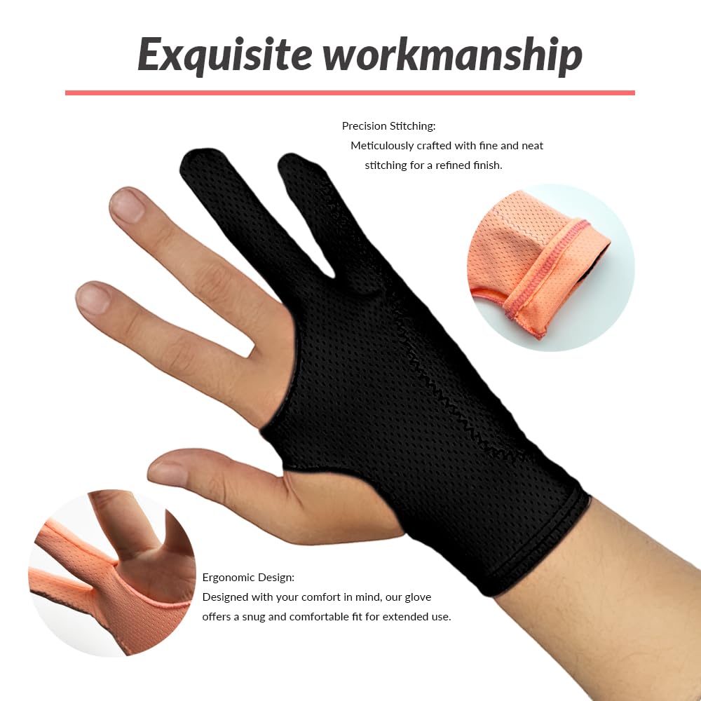 Breathable Drawing Glove, Digital Art Glove for Graphic Tablet, 3-Layer Palm Rejection for Graphic Tablet, Artist Gloves with Two Fingers for iPad(Black,S)