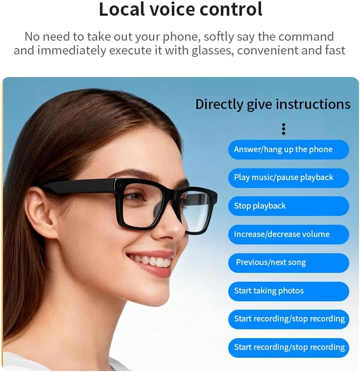 AI Smart Glasses with 12MP Camera, Anti-Shake Video Recording and OTG, Object Recognition, Photo Capture, Real-Time Translation, AI Assistant, Open-Ear Audio, Bluetooth, Replaceable Sunglasses Lenses