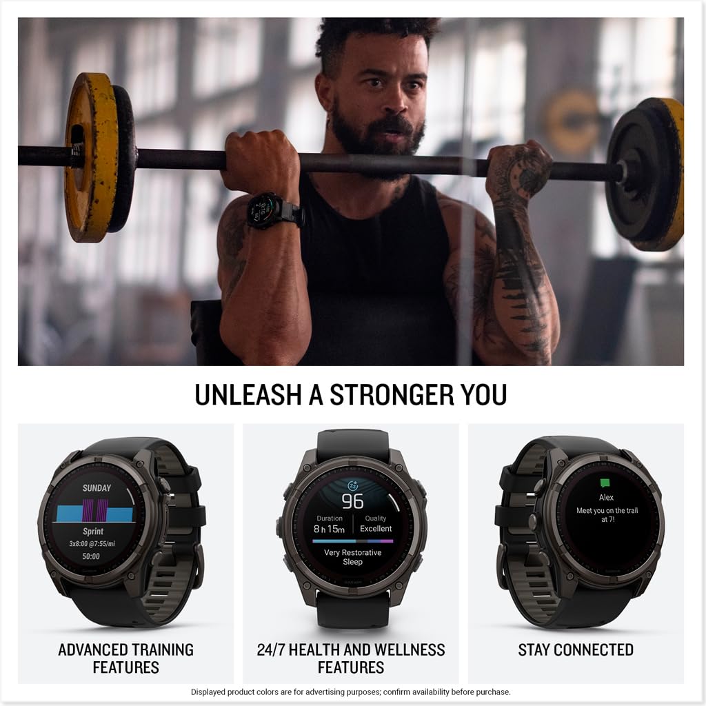 Garmin Fenix 8 Pro, 47mm, AMOLED Display, Premium Multisport GPS Smartwatch, inReach Technology for Emergency Survival, Health Tracking | Titanium/Graphite, Signature Series Modern Power Stand