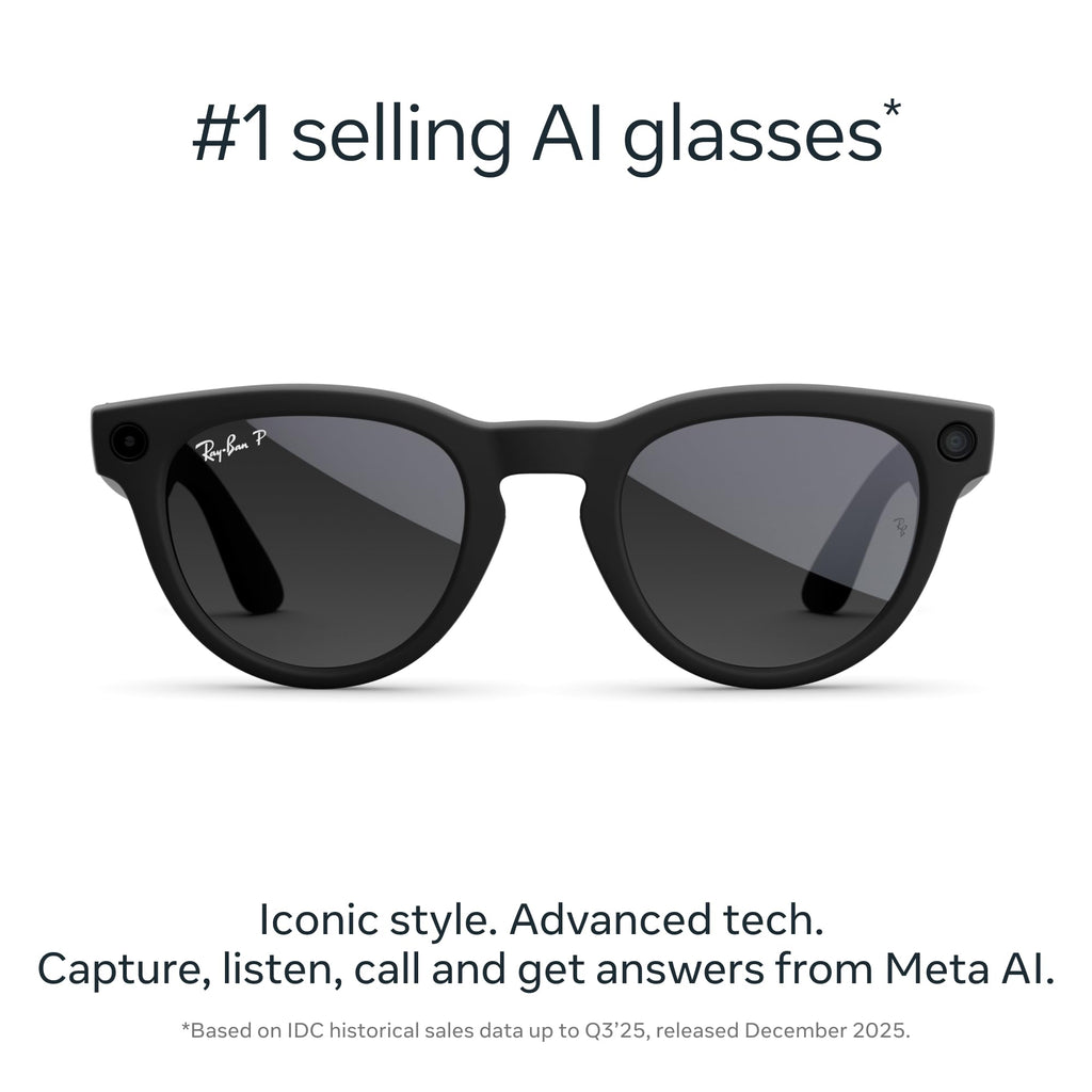 Meta Ray-Ban (Gen 2) Headliner Smart AI Glasses, Shiny Black, Green Lenses