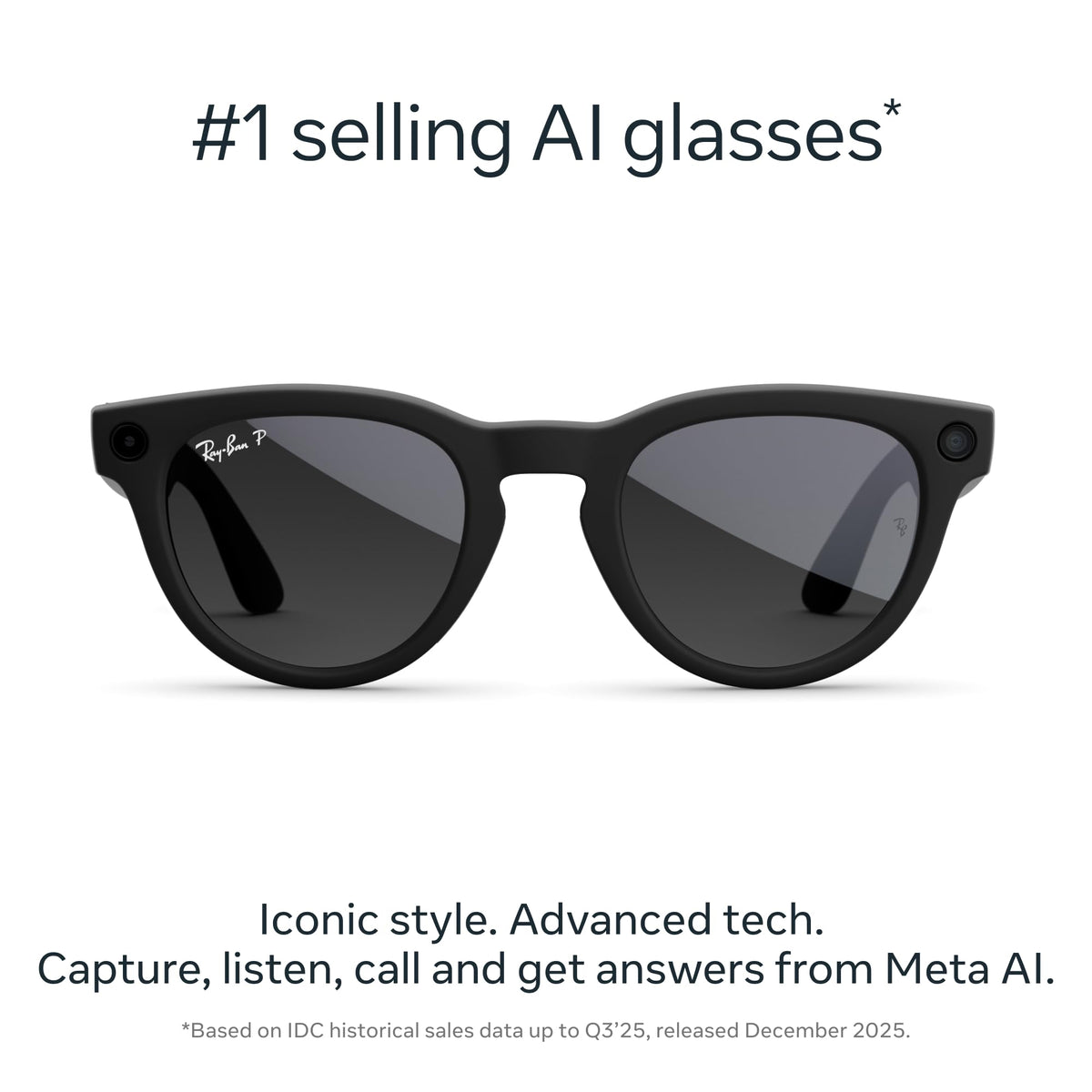 Meta Ray-Ban (Gen 2) Headliner Smart AI Glasses, Shiny Black, Green Lenses