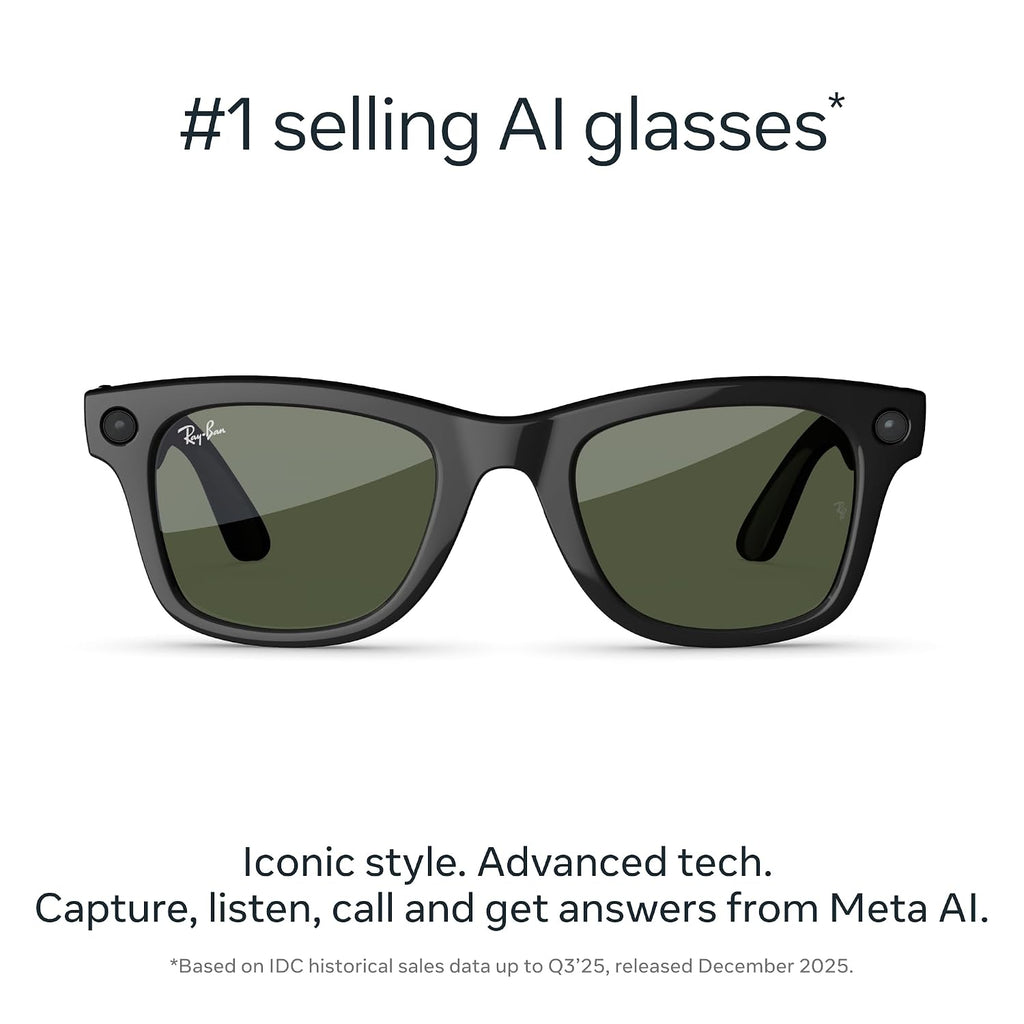 Meta Ray-Ban (Gen 2) Wayfarer Large Smart AI Glasses, Green Lenses