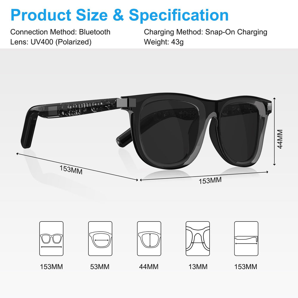AI Camera Smart Glasses, 4K Video Sunglasses with 3600mAh Charging Case