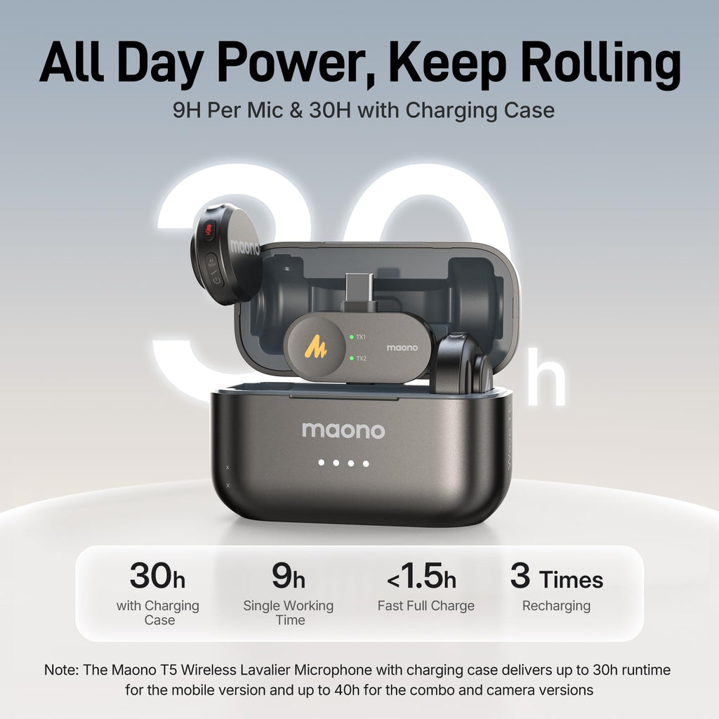 MAONO Wave T5 Wireless Lavalier Microphone for iPhone/Android/Camera/PC