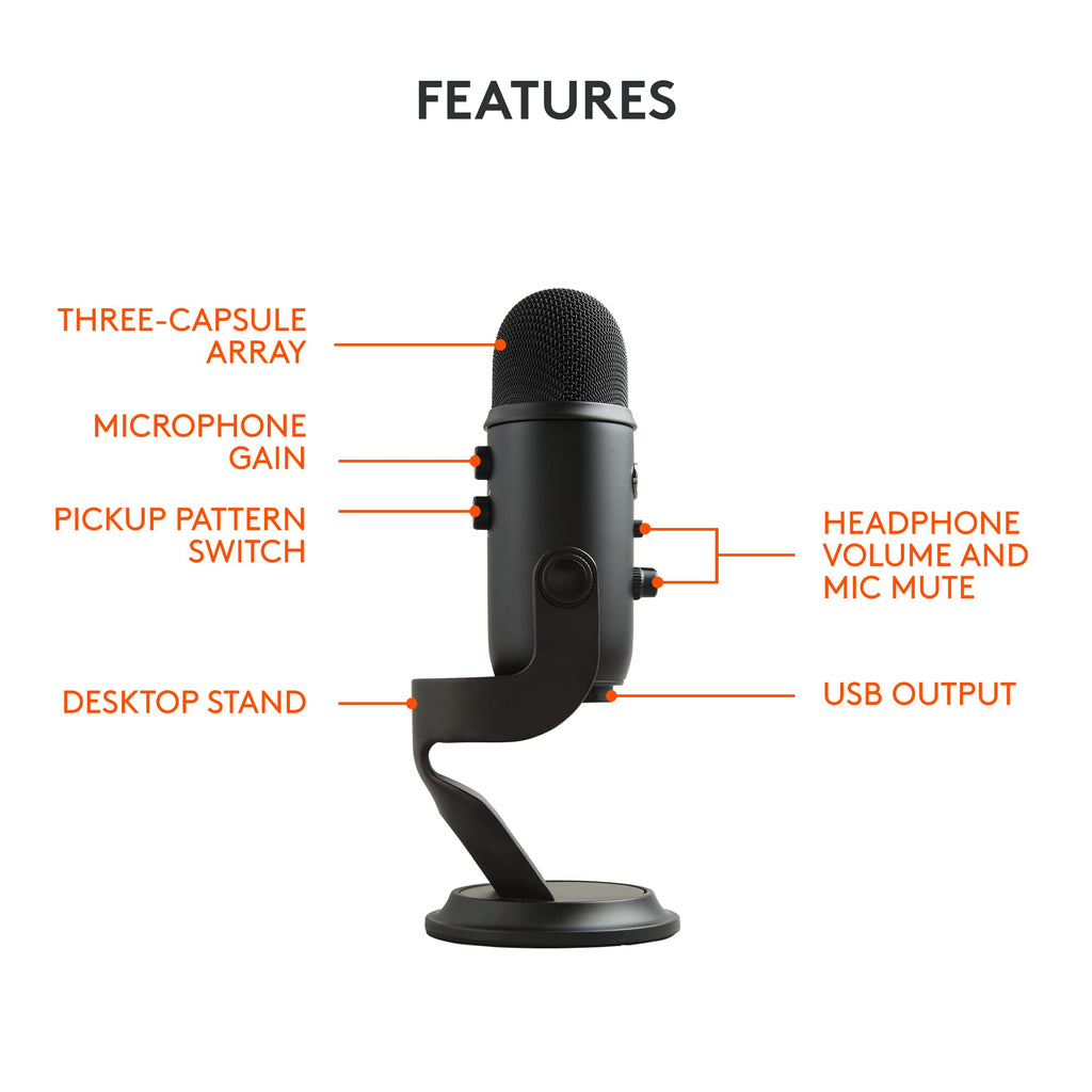 Logitech Creators Blue Yeti USB Microphone for PC, Mac, Gaming, Recording, Streaming, Podcasting, Studio and Computer Condenser Mic with Blue VO!CE Effects, 4 Pickup Patterns, Plug and Play - Silver