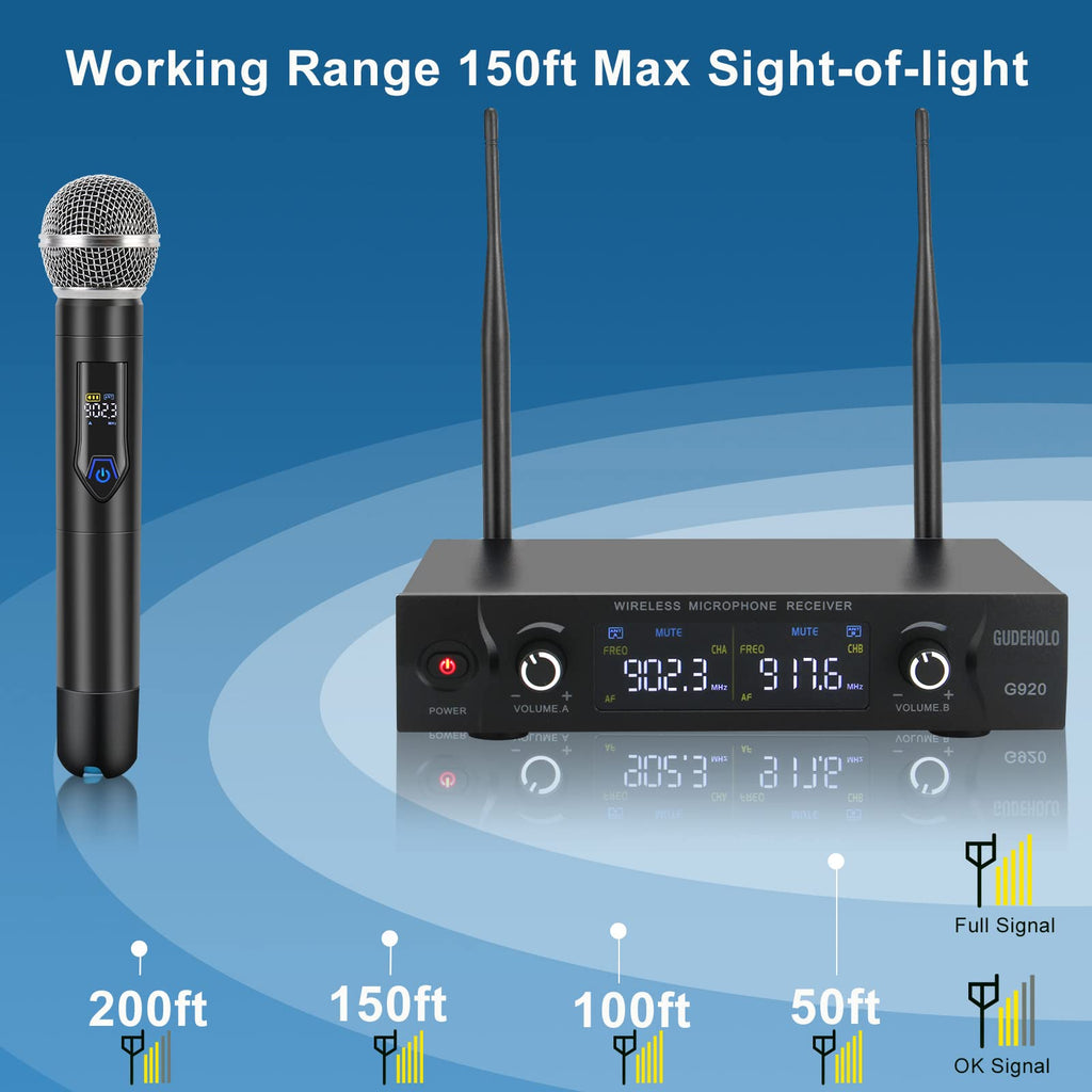 Wireless Microphone System with case, Metal UHF Dual Handheld 20 Channels Professional Cordless Mic System for Church, DJ, Karaoke,Wedding, Home KTV Set (Green)