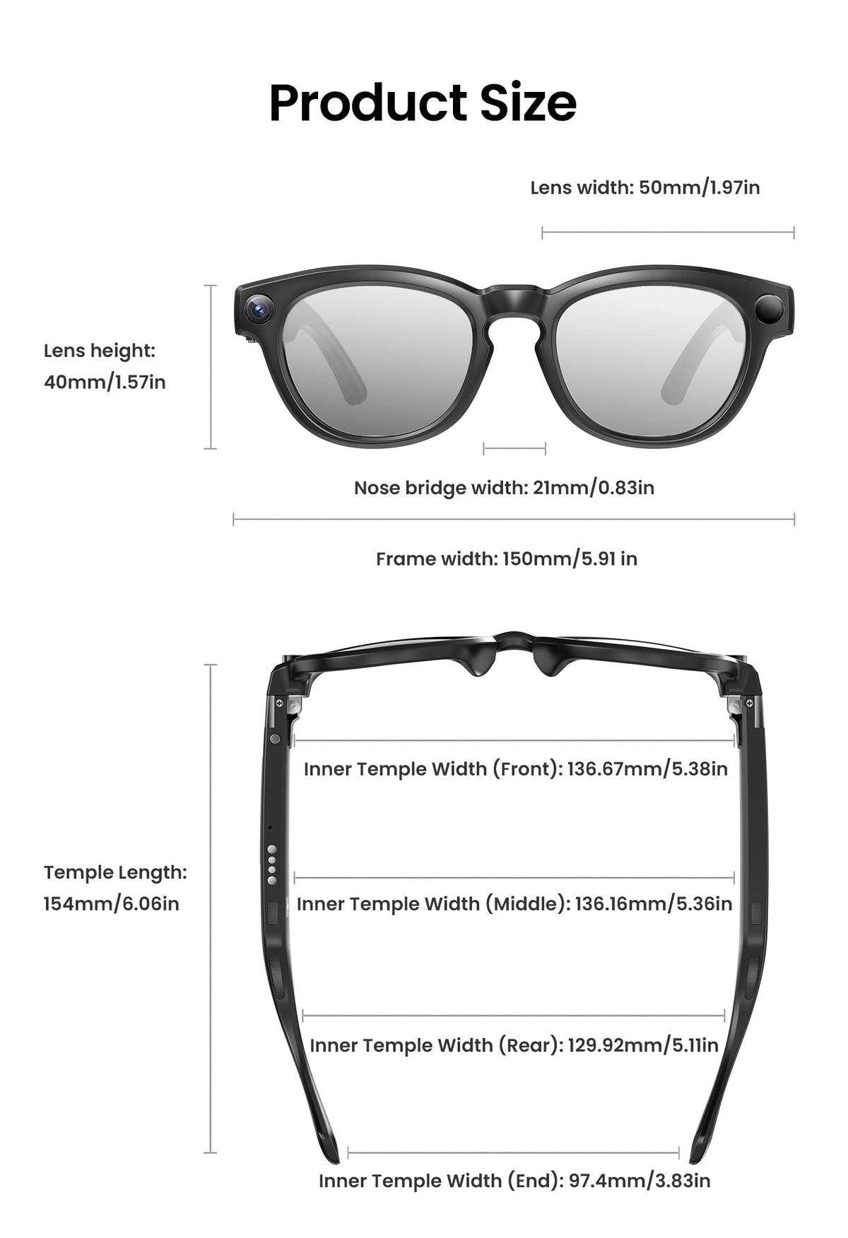 G5 AI Smart Glasses with Camera, 13MP Recording Glasses for Big Heads - XXL