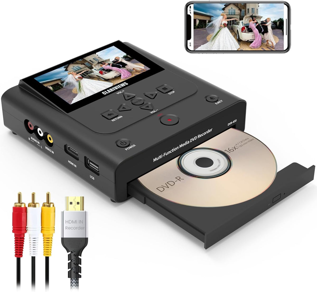 Standalone VHS to DVD Recorder with HDMI Real-Time Recording, No PC,
