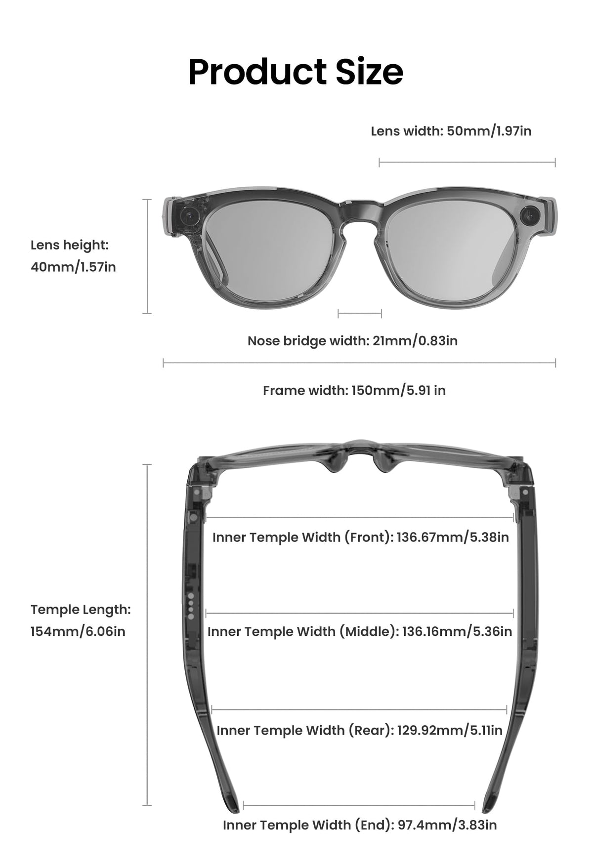 G5 AI Smart Glasses with Camera, 13MP Recording Glasses for Big Heads - XXL