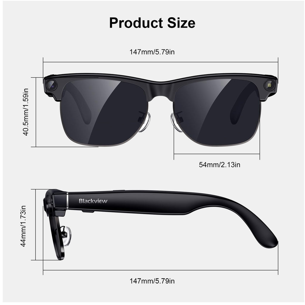 Blackview AI Smart Glasses with Camera, BT Call/Photo/4K HD Video Recording Glasses with Real-Time Translation, AI Voice Assistant, Object Recognition, Blue Light Blocking Graduated Lenses