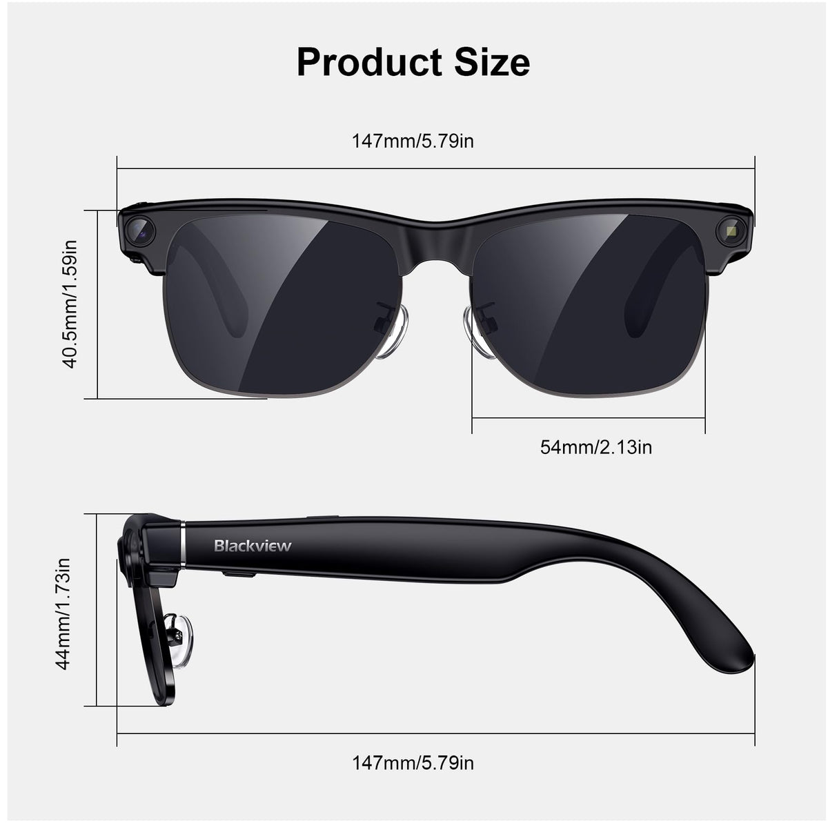 Blackview AI Smart Glasses with Camera, BT Call/Photo/4K HD Video Recording Glasses with Real-Time Translation, AI Voice Assistant, Object Recognition, Blue Light Blocking Graduated Lenses