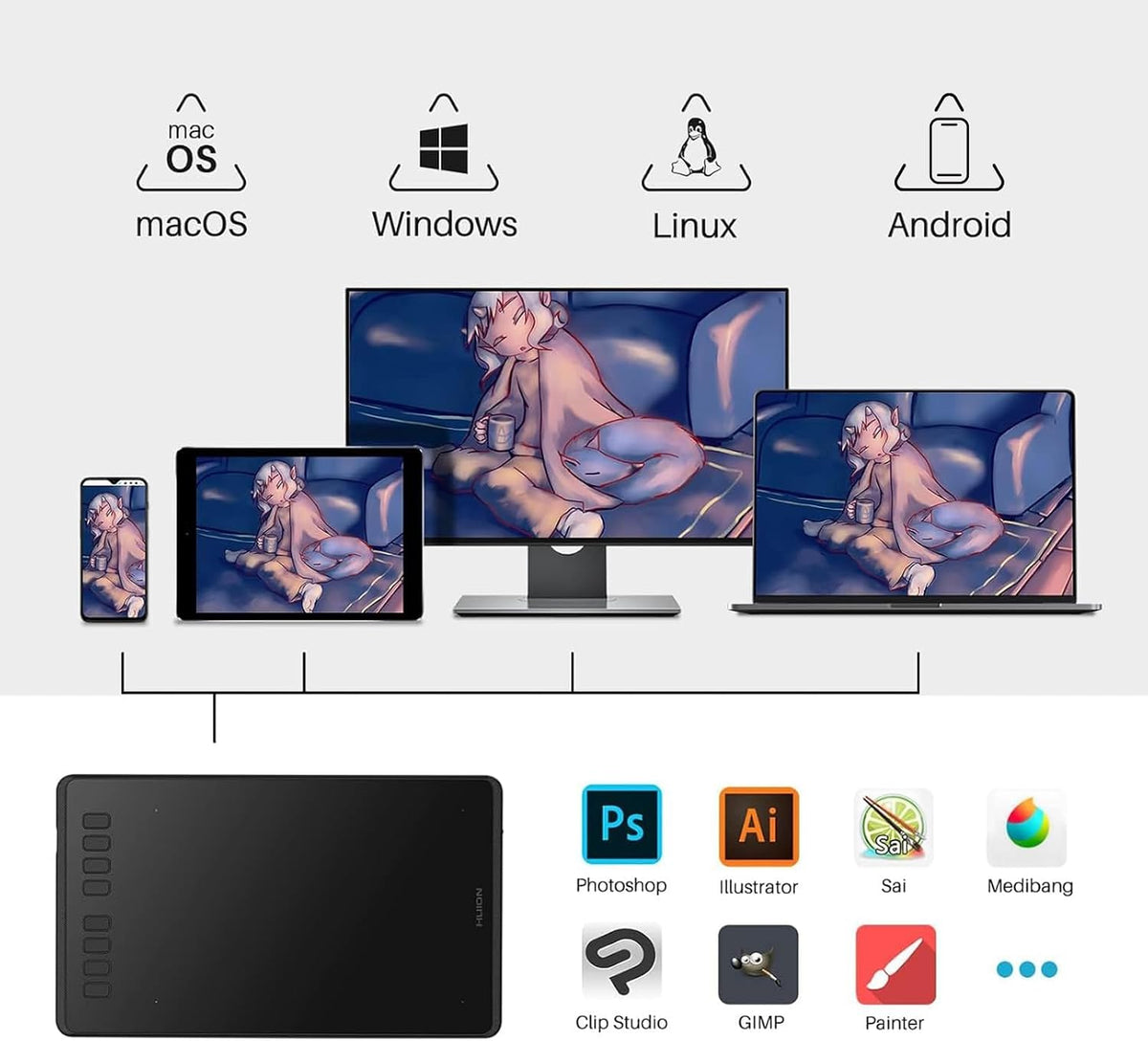 HUION Inspiroy H950P 8x5 inch Drawing Tablet 16384 Pen Pressure