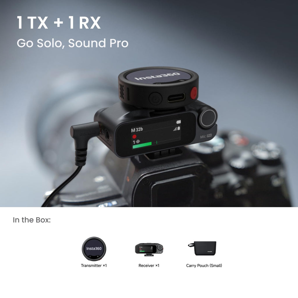 Insta360 Mic Pro (2 TX + 1 RX + Charging Case), Wireless Mini Lavalier Microphone for iPhone/Camera/Android, Video Recording, Vlogging, Bluetooth, Customizable E-Ink Display, 3-Mic Array, 30hrs Use