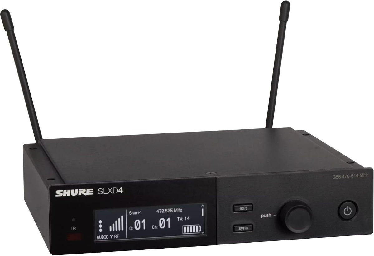 Shure SLXD14/UL4B Digital Wireless Microphone System - Includes SLXD1 Bodypack Transmitter, UL4B UniPlex Cardioid Lavalier Mic, and SLXD4 Receiver with 19" Rack Mount Kit | H55 Band (SLXD14/UL4B-H55)