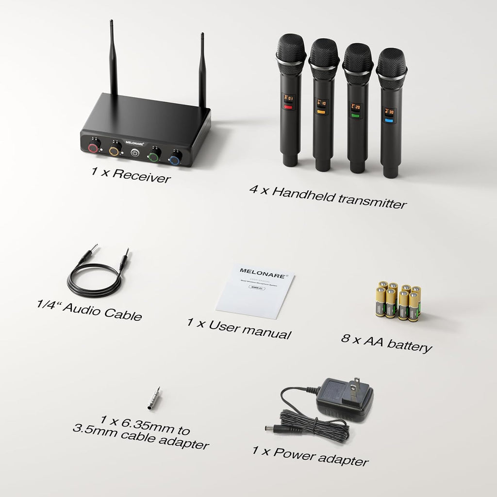 MELONARE 4x10 Freq. UHF Wireless Microphone System, 200FT Stable Signal