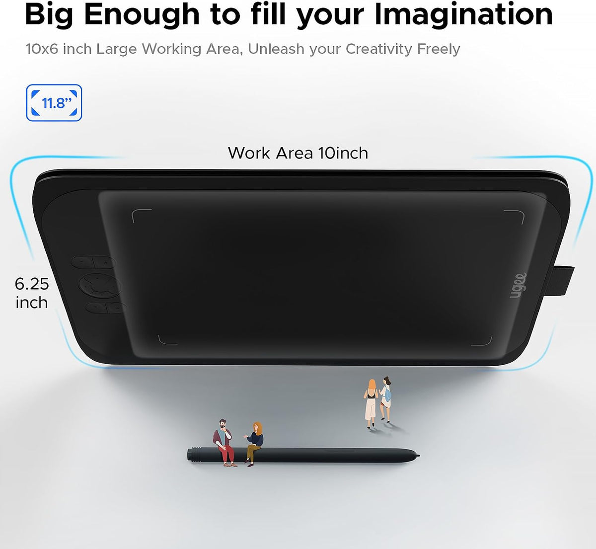 Ugee Drawing Tablet Pad,Digital Graphics Tablets M808 10x6 Inch, 8192, 8 Shortcut Keys, Digital Art for Paint, Sketch,Design, Teaching&Study for PC/Mac/Computer/Chrome Os/Android, Student,Kids Gift