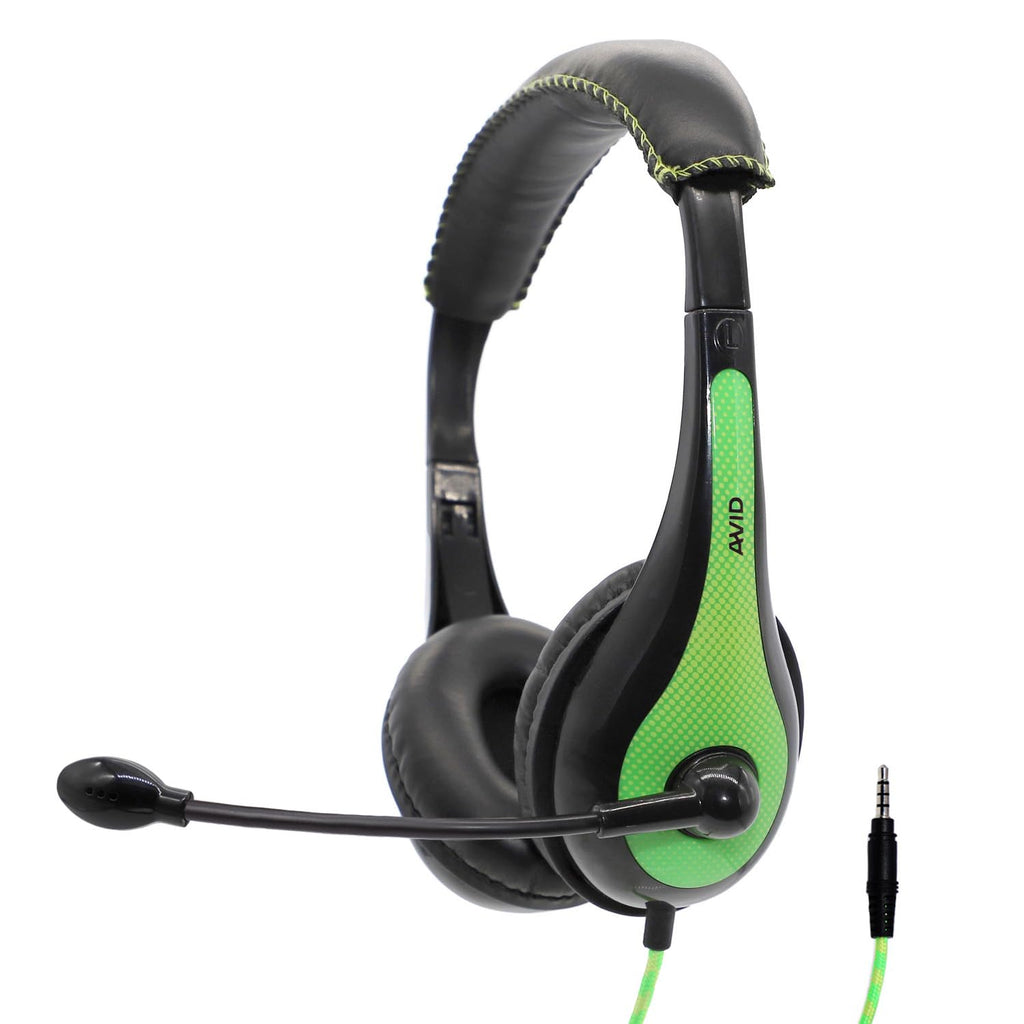 Avid Products AE-36 Headset in Green with Adjustable Boom Microphone for School, Classroom, Education, Testing and Assessment (100 Pack)