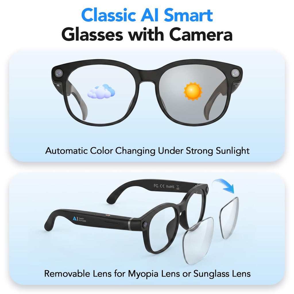 Sporty AI Bluetooth Smart Glasses with Camera for Cycling & Hiking Unisex