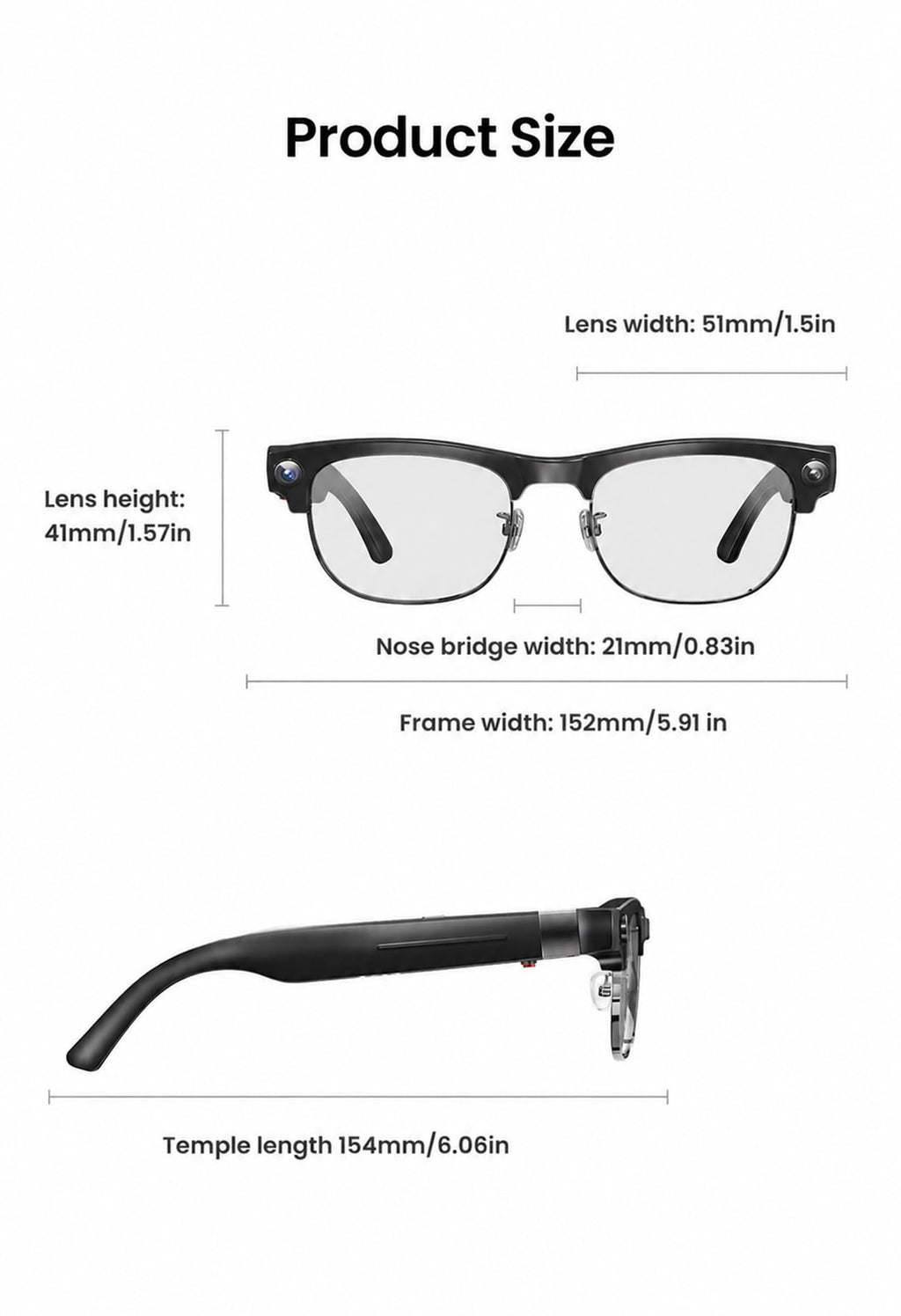 G5 AI Smart Glasses with Camera, 13MP Recording Glasses for Big Heads - XXL